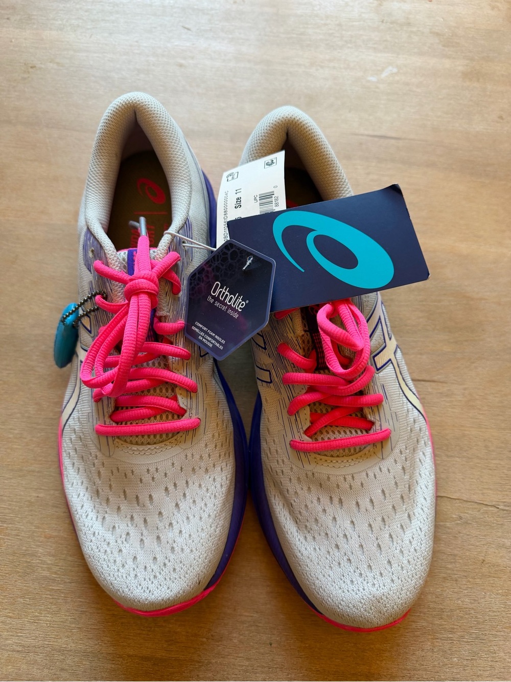 ASICS Women's Running Shoes in Beige with Bright Pink Laces